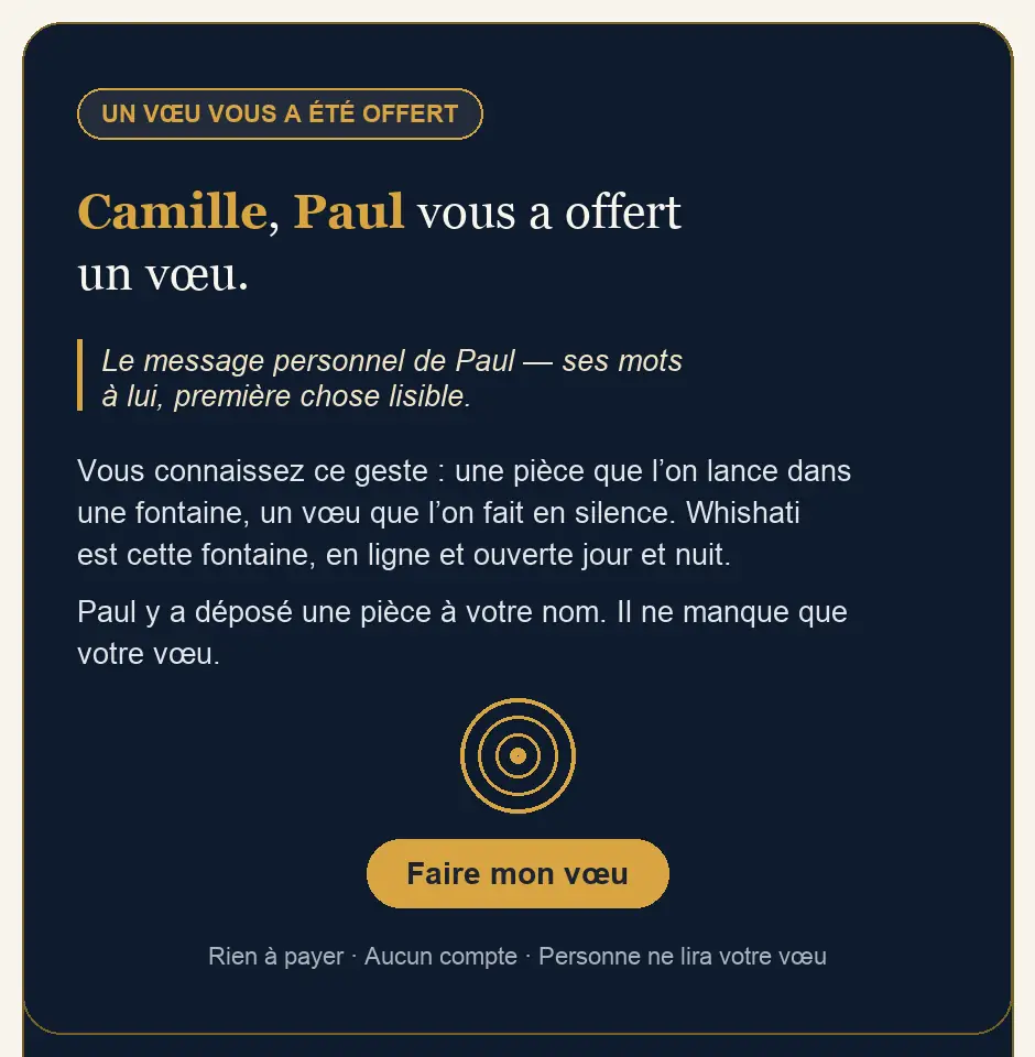 Aperçu d’une invitation Whishati offerte comme cadeau symbolique